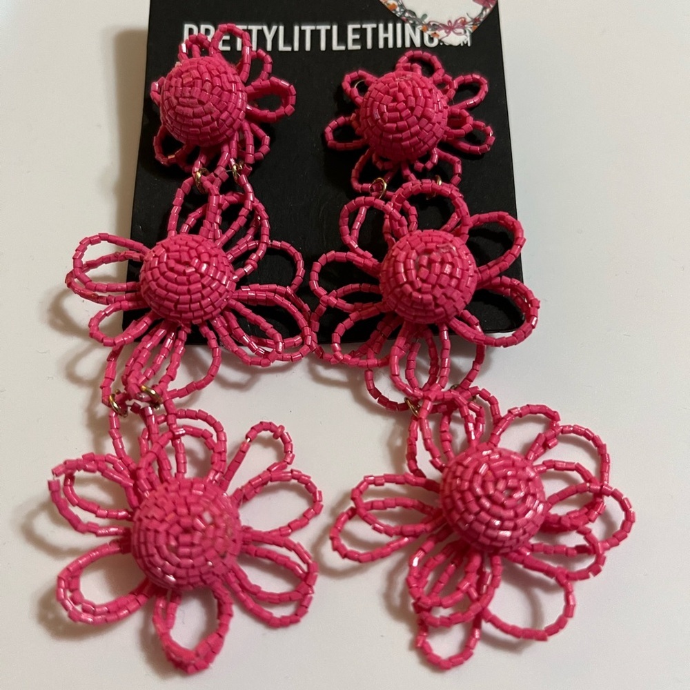 PrettyLittleThing Pink Floral Earrings New